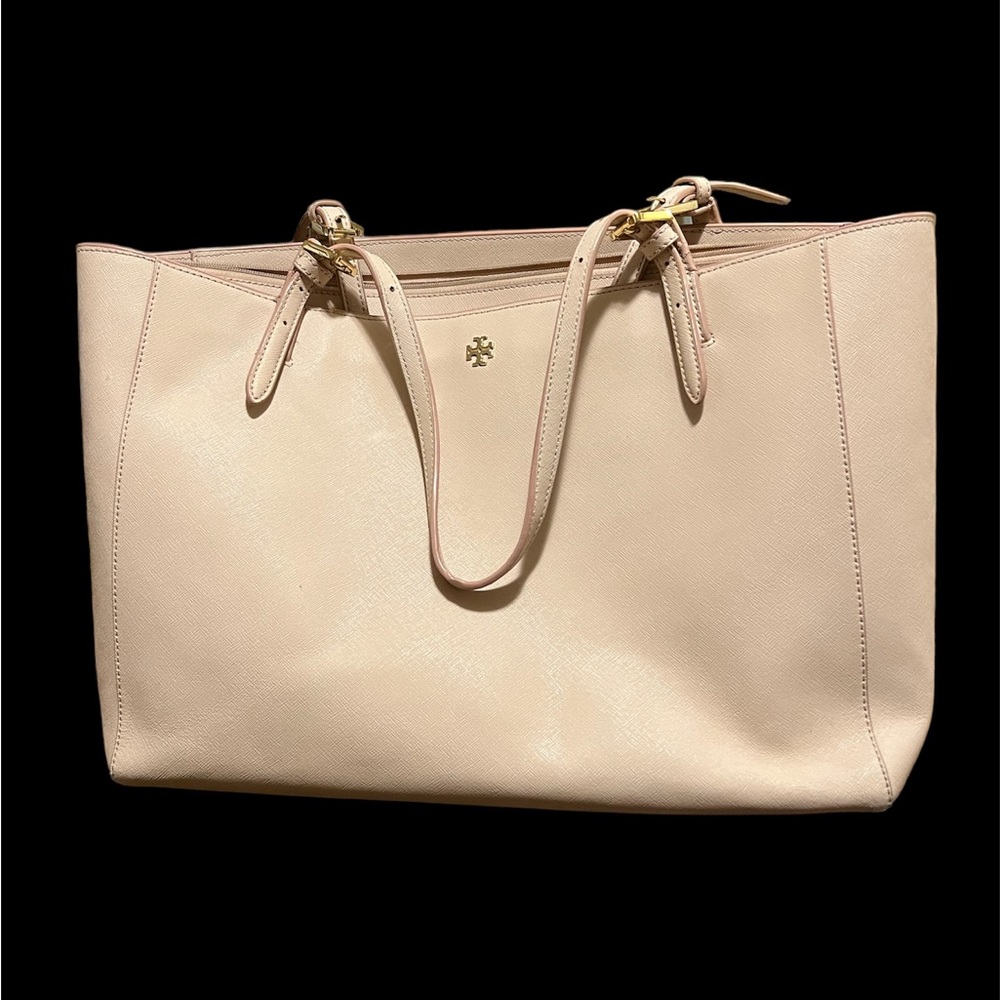 Preloved Tory Burch XL tote, matching wallet, and dust bag.